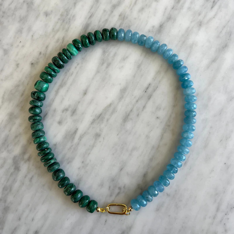 50/50 Malachite & Aquamarine Gemstone Necklace | HART