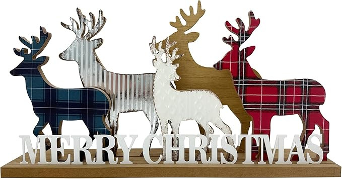 Christmas Decorations for Home Elk Merry Christmas Sign Wooden Decorative Block Rustic Farmhouse ... | Amazon (US)