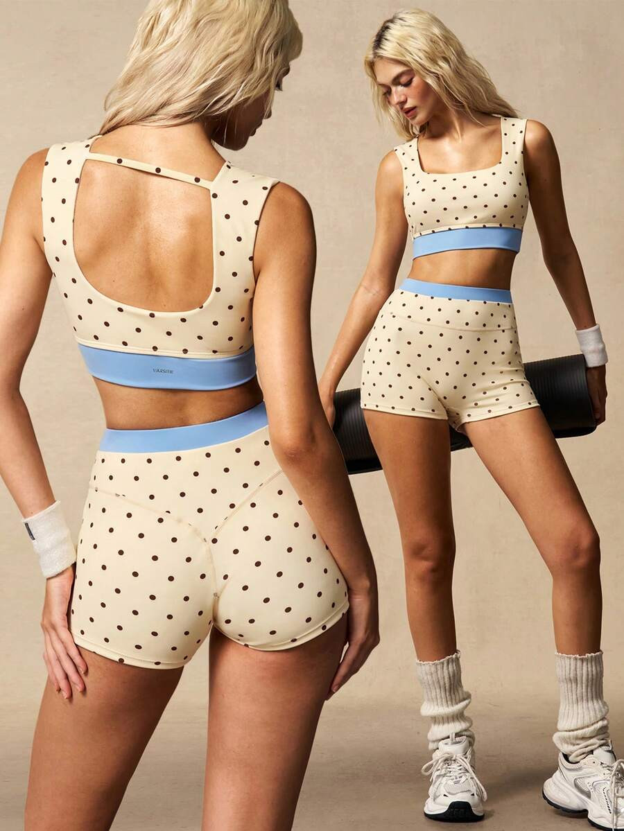 VARSIVA Women's Fashionable Versatile Polka Dot Print Camisole And Casual Shorts Sports Suit, Suitable For Running And Yoga, Summer Workouts. | SHEIN