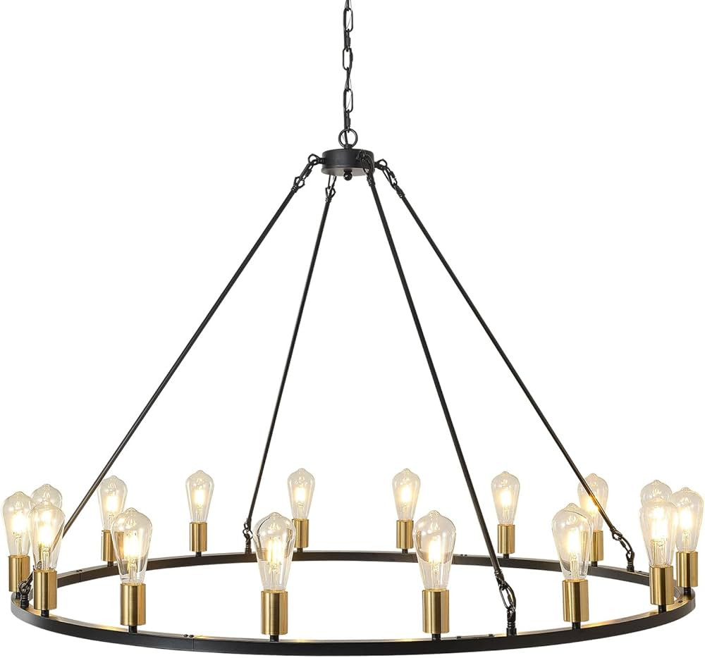Peblto Modern Black and Gold Farmhouse Chandeliers, 16-Light Industrial Metal Wagon Wheel Chandel... | Amazon (US)