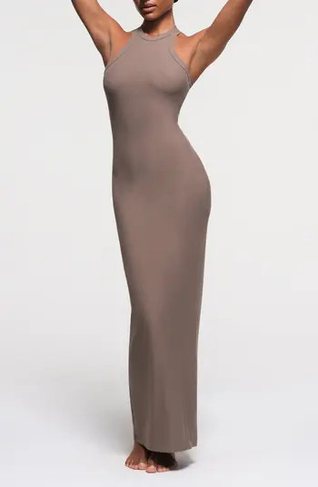 SKIMS Soft Lounge High Crewneck Tank Dress in Onyx at Nordstrom, Size 2X | Nordstrom