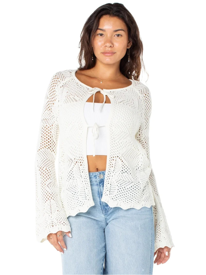 Celebrity Pink Women's Long Tie Front Crochet Cardigan, Sizes XS-XXXL | Walmart (US)