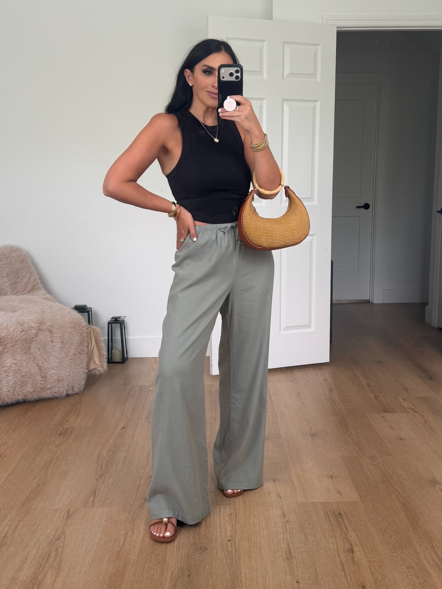 Vitamin A Daybreak Essential Tank wearing size small  Splendid Valerie Pant wearing size small. 