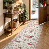 Lahome Christmas Rug,2'x6'Christmas Runner Rug,Holiday Machine Washable Non Slip Christmas Xmas Decoration Kitchen Rug Mat,Indoor Christmas Carpets for Living Room,Snowflake Rug,Beige | Walmart (US)