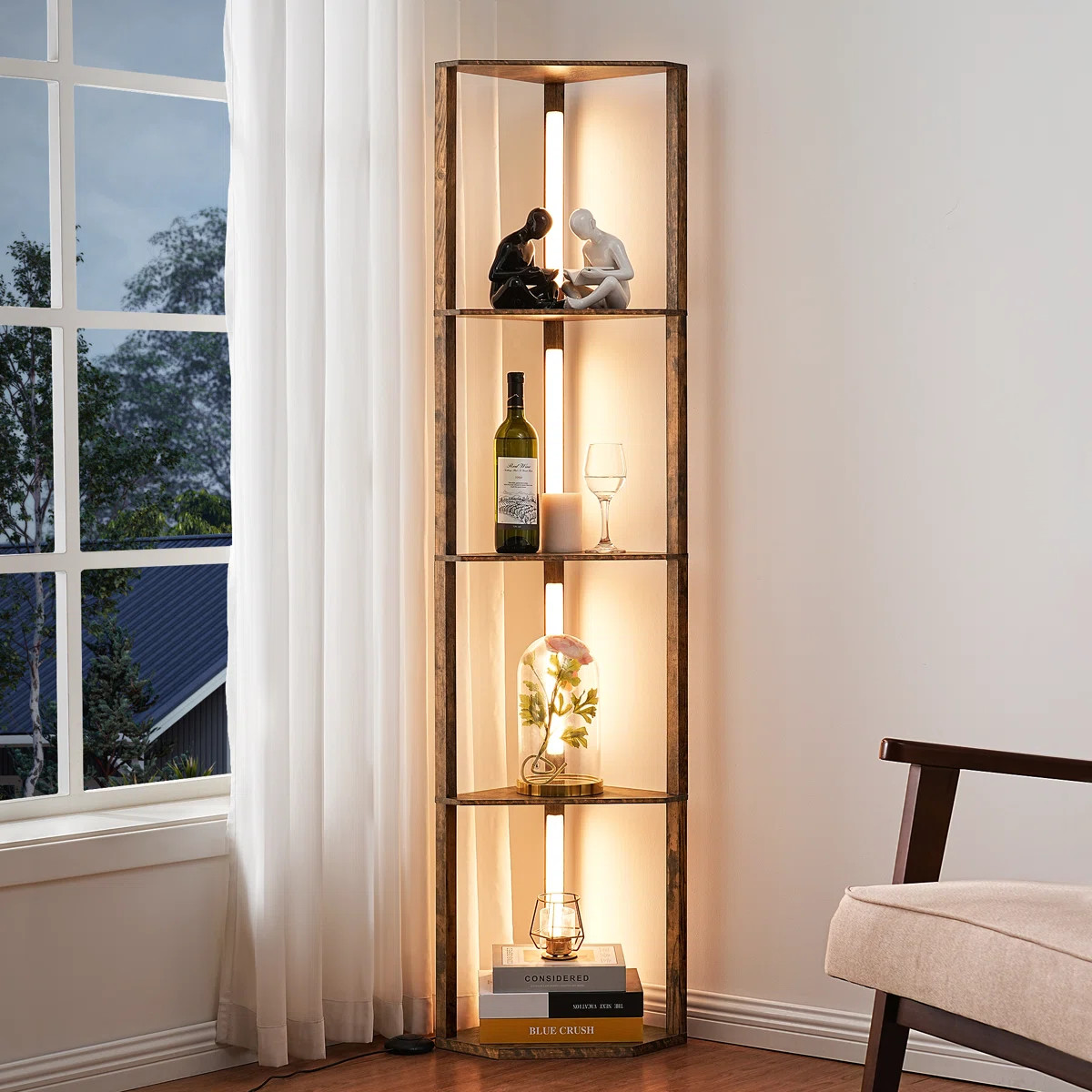 Carrye 64'' LED Dimmable Cornor Floor Lamp with Shelves | Wayfair North America