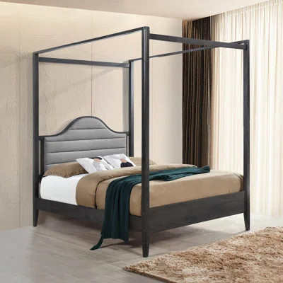 Full Size Canopy Bed With Upholstered Headboard, Wood Bedroom Addition Essential | Wayfair North America