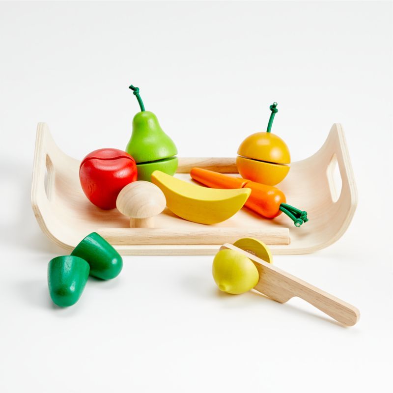 Plan Toys Wooden Fruits And Veggies Playset | Crate & Kids | Crate & Barrel