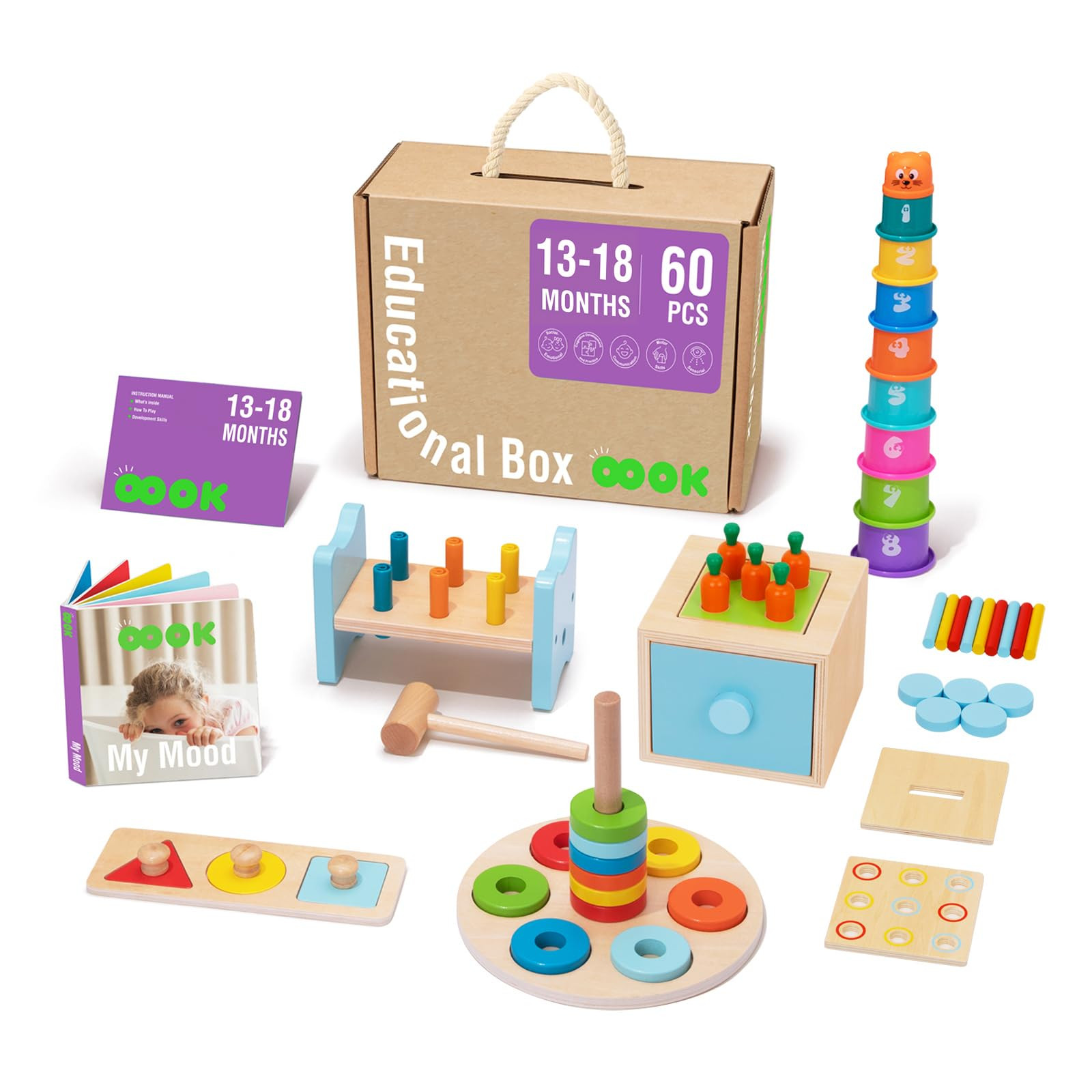 TOOKYLAND Juguetes Montessori para niños de 1 año, juego educativo 8 en 1 de madera (incluye ta... | Amazon (US)