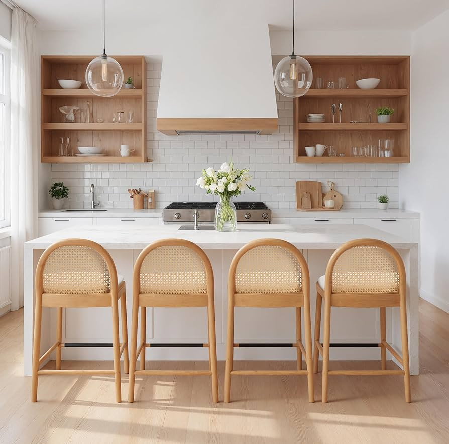 HEAH-YO Rattan Counter Stools Set of 4, 26 Inch Counter Height Bar Stools with Backrest and Wood ... | Amazon (US)