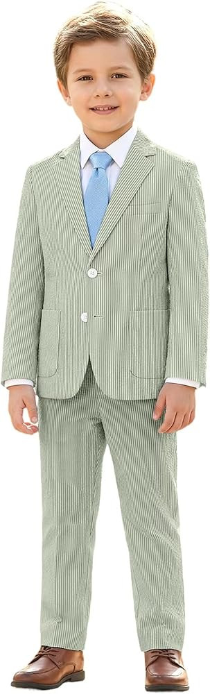 Boys Seersucker Suit 2 Piece Tuxedo for Boy Striped Blazer Pants Boys Summer Beach Wedding Suit | Amazon (US)