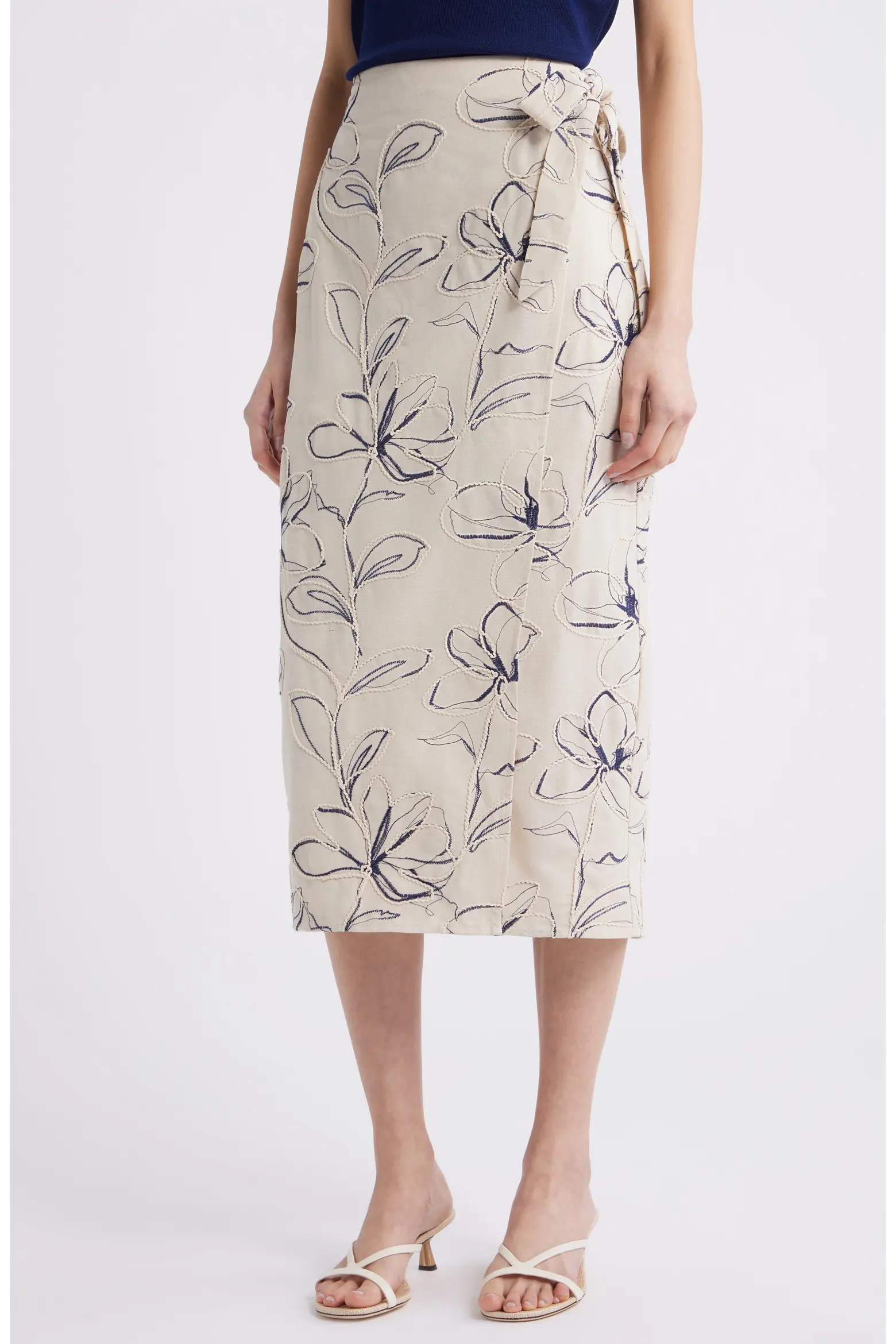 Embroidered Faux Wrap Midi Skirt (Women) | Nordstrom | Nordstrom