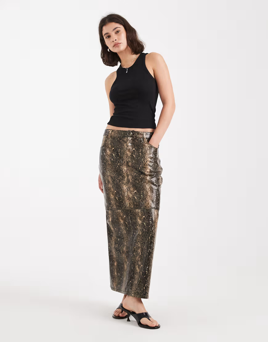 French Connection PU snake print midi skirt in multi | ASOS (Global)