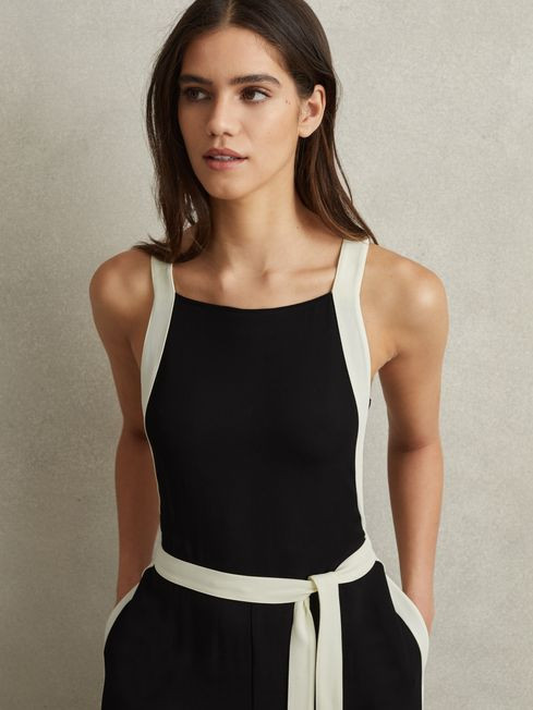 Contrast Trim Belted Jumpsuit | Reiss UK