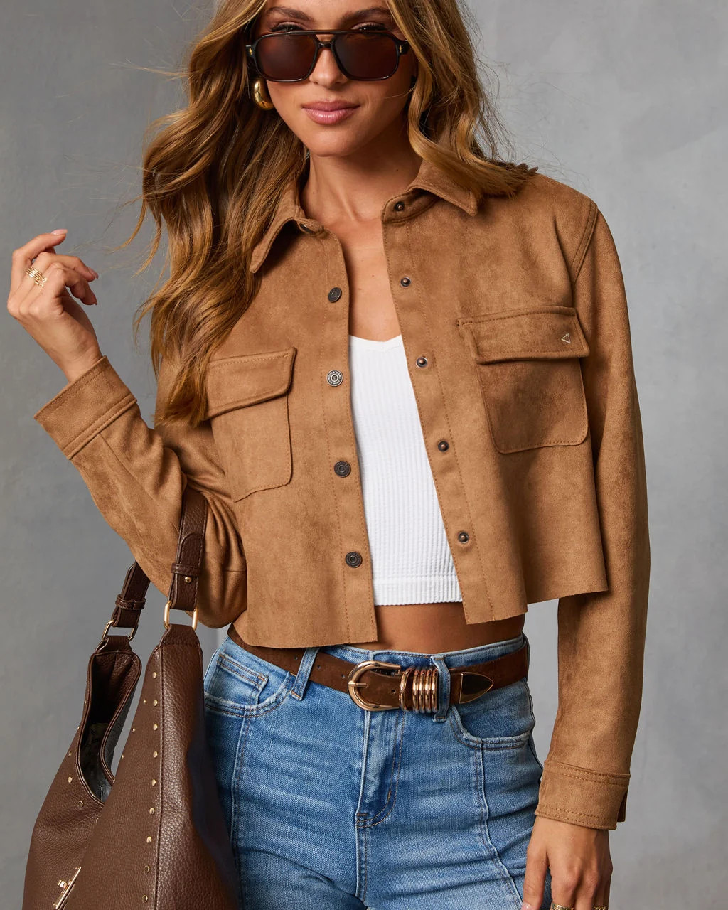 Butternut Suede Button Up Top Brown / XS | VICI