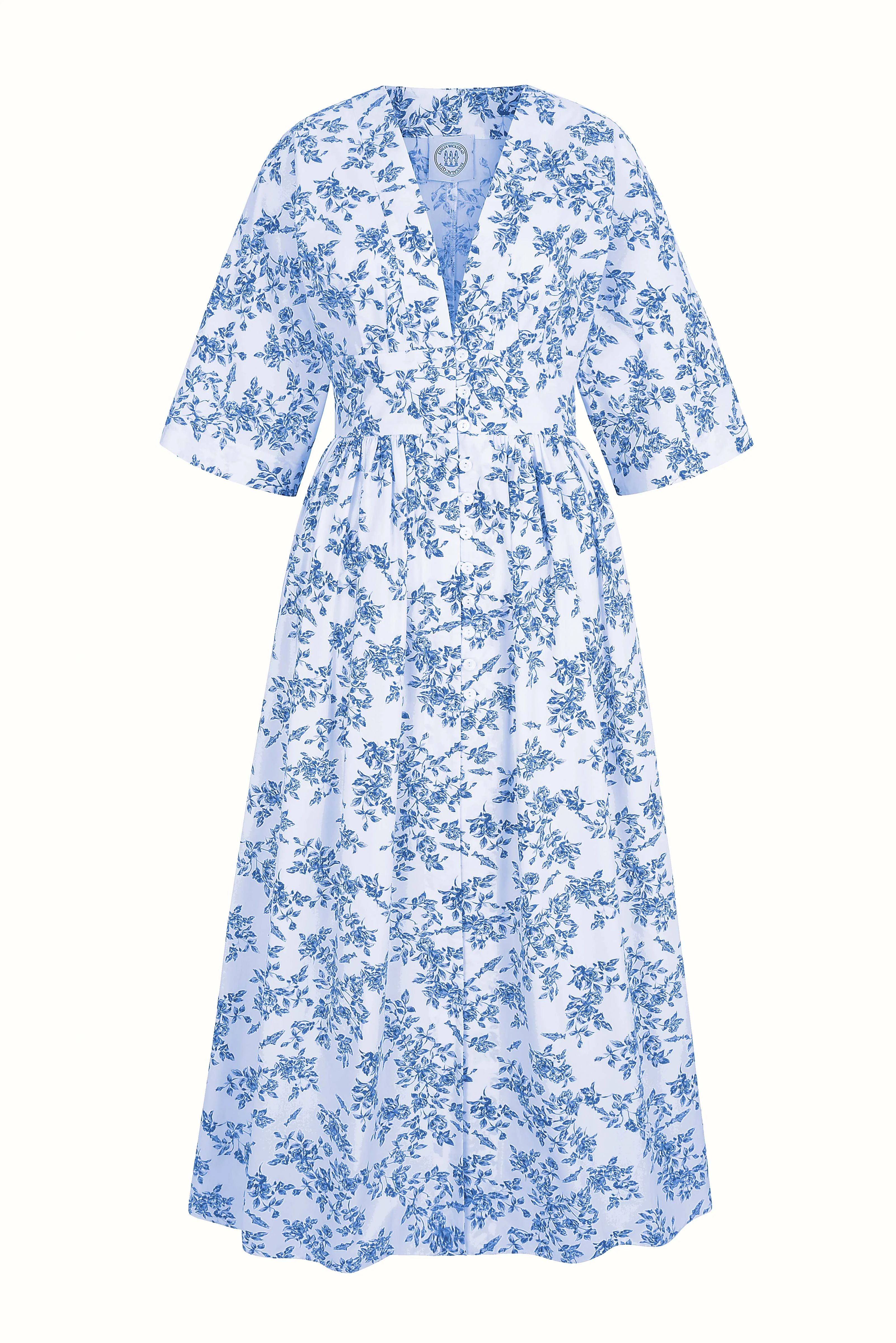 Emilia Wickstead X Passalacqua Elowen Kaftan In Vintage Blue Rose Print Cotton | Emilia Wickstead