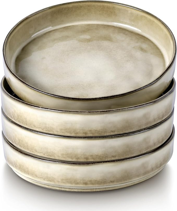 LIANYU Pasta Bowls, 8.25’’ Large Bowl Sets of 4, Stoneware Round Shallow Dinner Plates for Me... | Amazon (US)