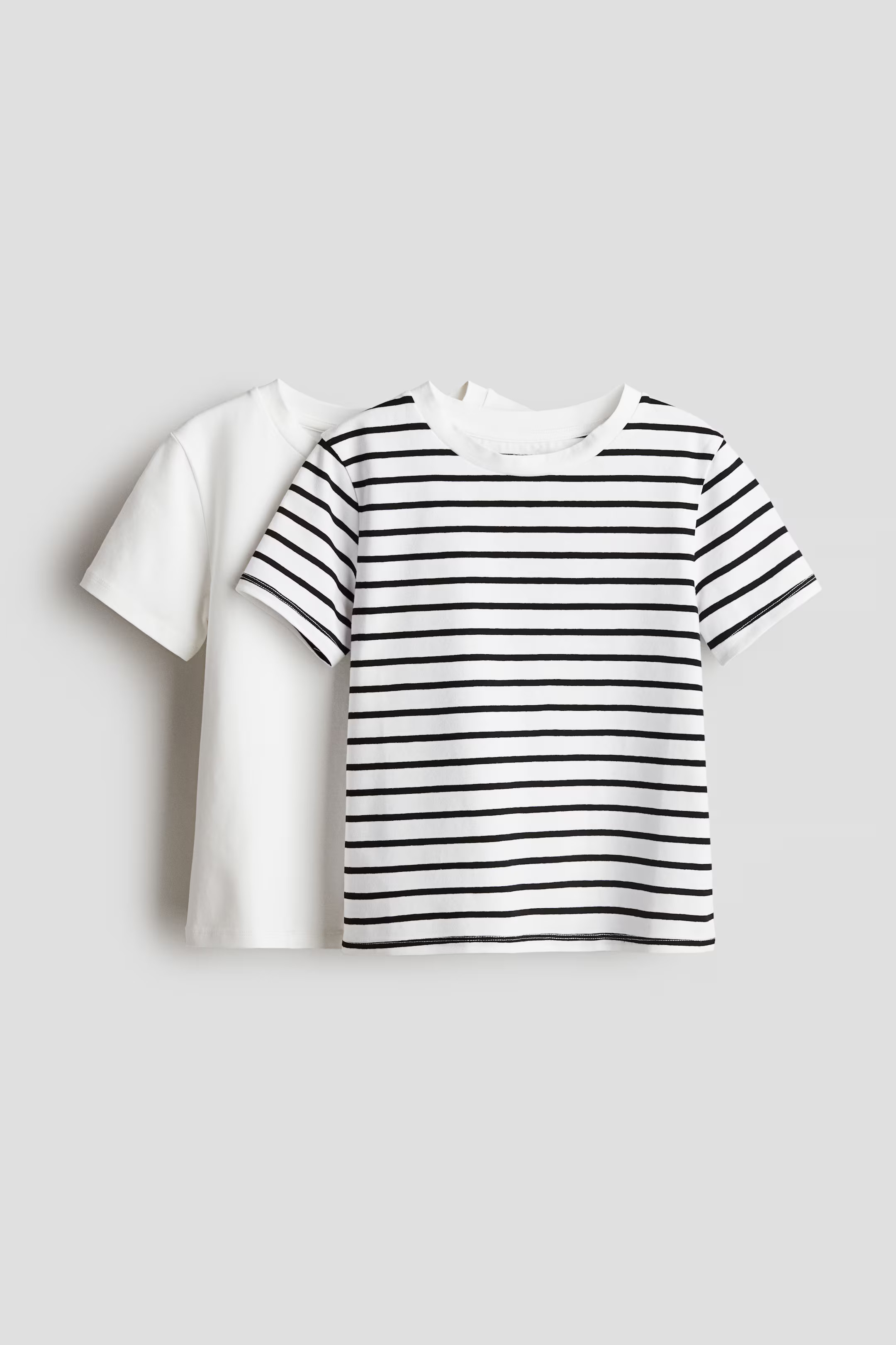 2-pack T-shirts - Round Neck - Short sleeve - White/black striped - Kids | H&M US | H&M (US + CA)