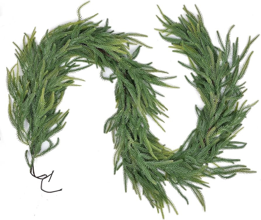 DearHouse Pine Garland Christmas Decoration, Artificial Greenery Garland Norfolk Pine Leaves for ... | Amazon (US)