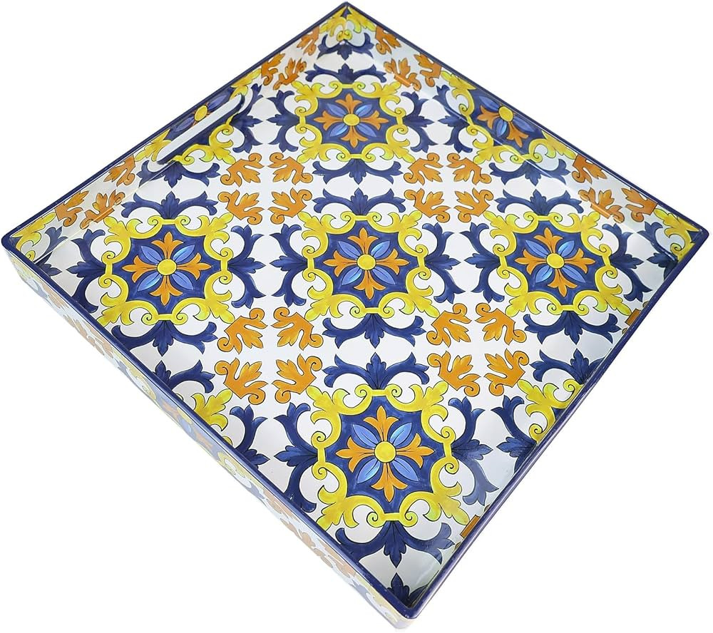 Square Modern Decorative Tray for Living Room, Plastic Coffee Serving Table Tray for Ottoman Bath... | Amazon (US)