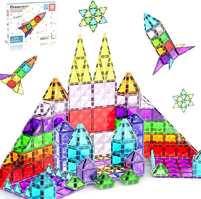 PicassoTiles 30pcs Mini Size Magnetic Tiles Sensory Magnet Toys Diamond Series Construction Build... | Amazon (US)
