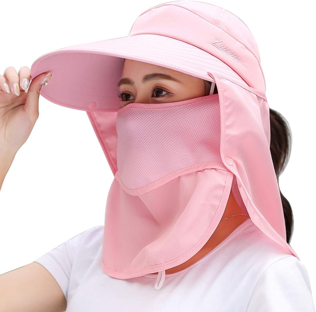 Women Wide Brim Face Mask Sun Hat Detachable Neck Face Flap Ponytail UV Protection Visor Hat Gard... | Amazon (US)