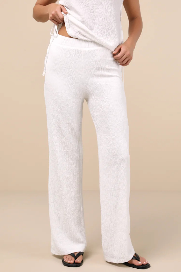 Easygoing Energy White Textured High-Rise Pants | Lulus
