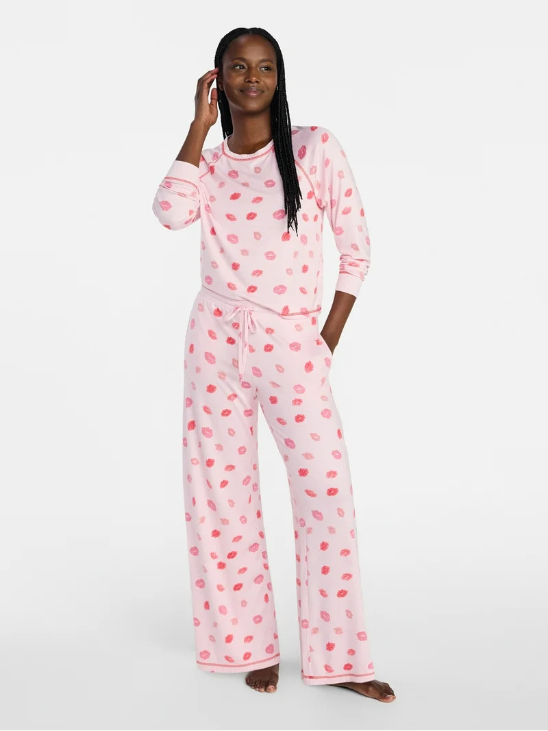 Joyspun Women's Cozy Lounge Collection Hacci Long Sleeve Top and Pants Pajama Set, 2-Piece, Sizes... | Walmart (US)