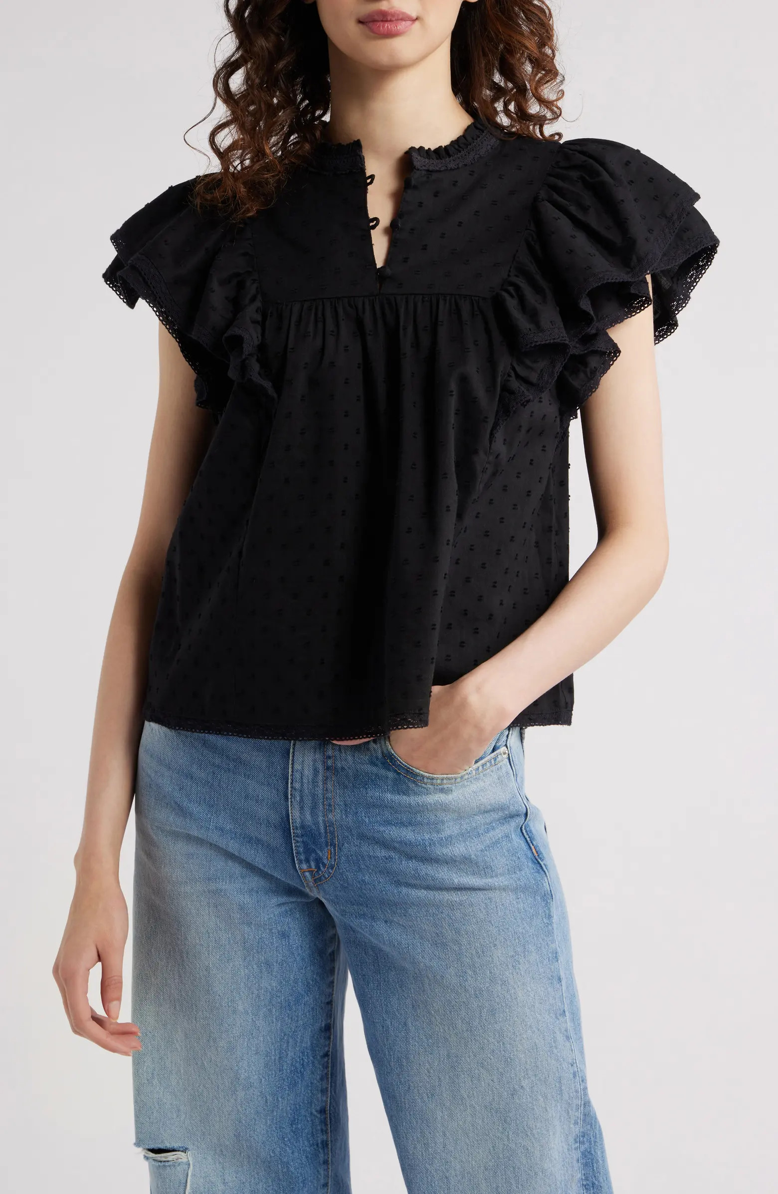 Ruffle Sleeve Clip Dot Top | Nordstrom