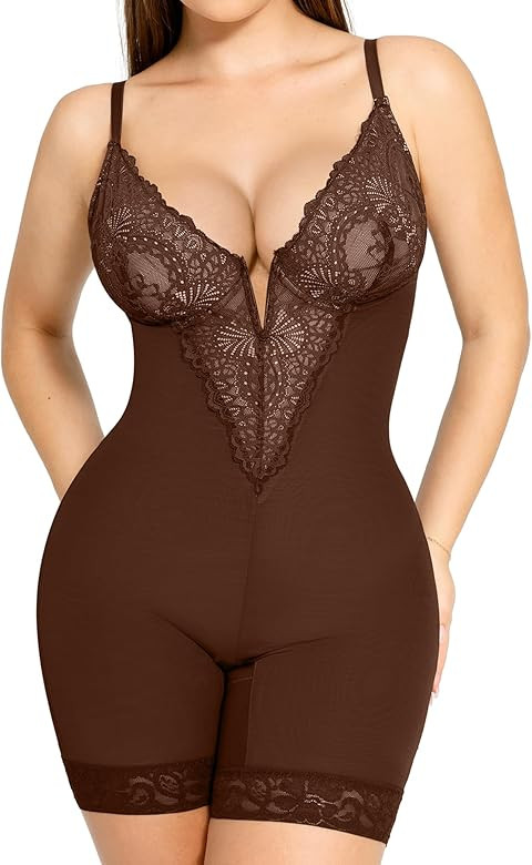 Popilush Shapewear Bodysuit Tummy Control - Deep V Neck Sleeveless Lace Corset Shapewear Tops Bod... | Amazon (US)