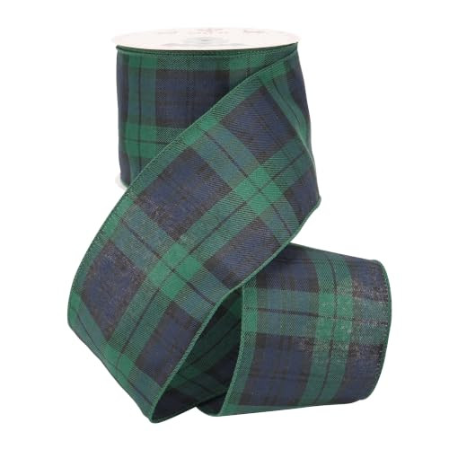 Blue & Green Plaid Wired Ribbon 4" x 25 Yards Black Watch Tartan Ribbon | Amazon (US)