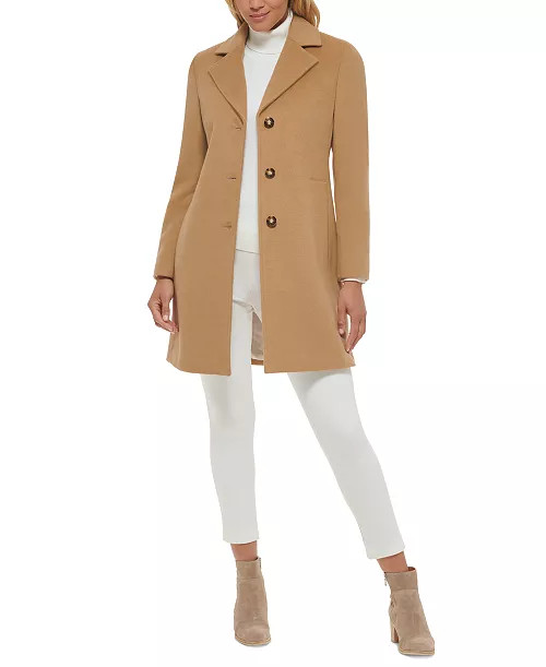 Calvin Klein Womens Single-Breasted Wool Blend Coat - Macy's | Macy's