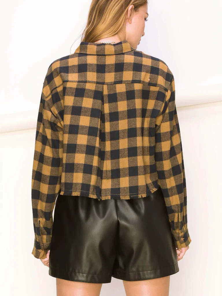 SEE YA PLAID BUTTON-UP CROPPED LONG SLEEVE | raëliv