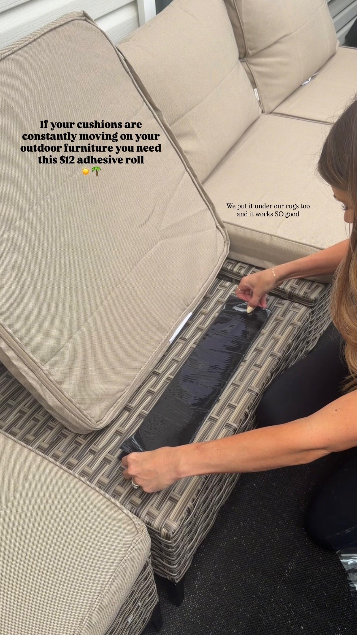 Our outdoor furniture cushions were slipping non stop and this adhesive roll was literally a life savor and only $12 for an entire roll. We used it on all the furniture and rugs! 

#LTKHome #LTKSaleAlert #LTKmomlife