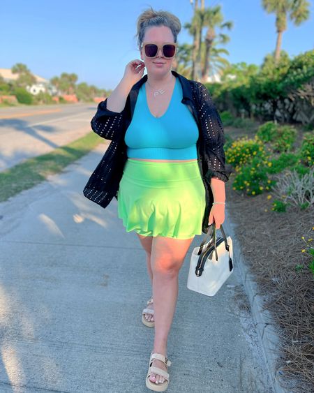 Wore this to walk to casual dinner at the family beach condo! Ahleta skort 1X. Athleta top 2X fits great, but no support - I’ve been told if you size down it’s more supportive! Calia button up 2Xruns true, quality is so great! 

#LTKTravel #LTKPlusSize #LTKSeasonal
