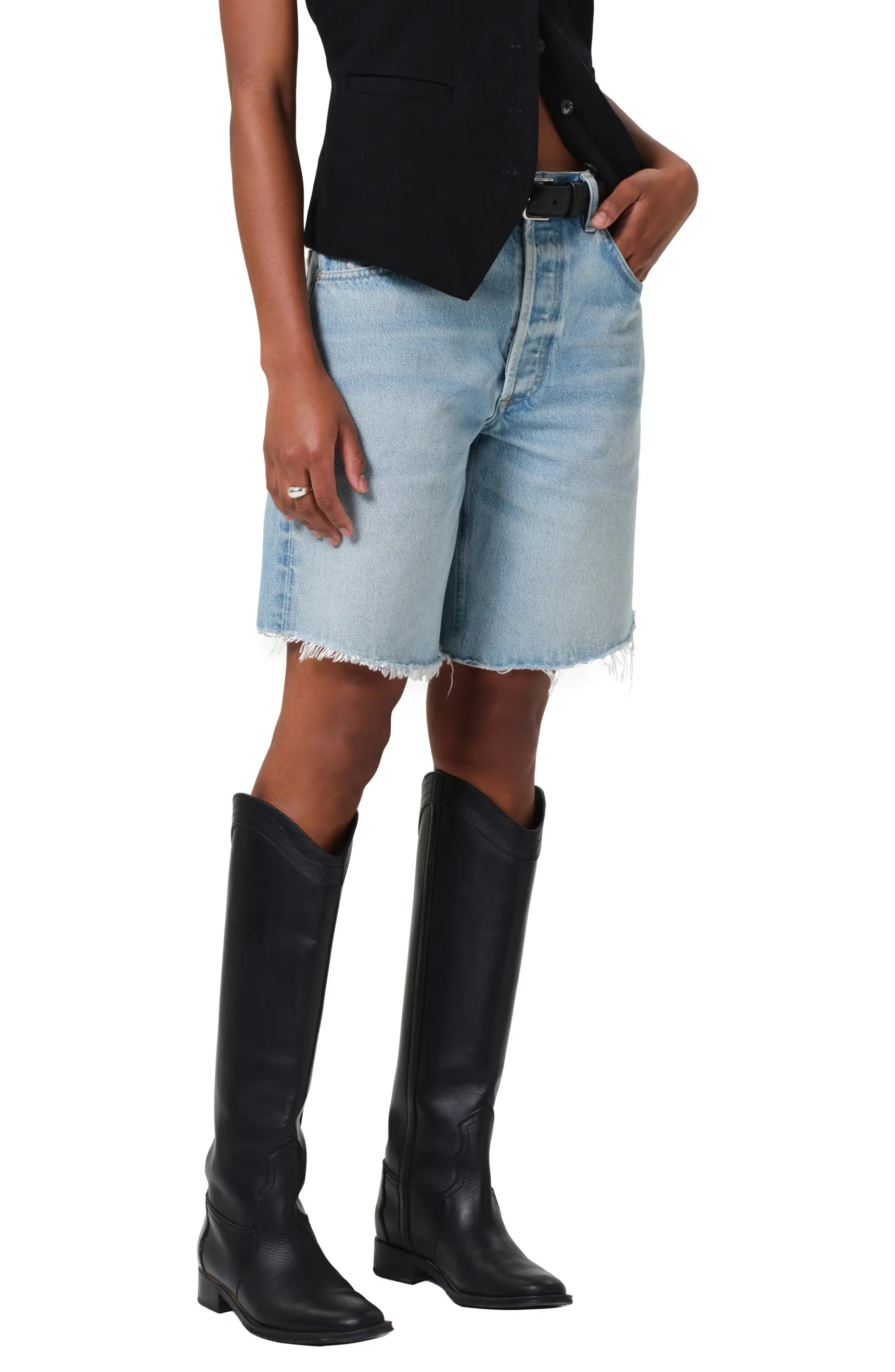 Ayla Distressed High Waist Cutoff Denim Bermuda Shorts | Nordstrom