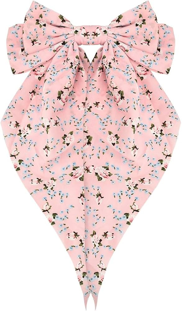 Pink Bow Hair Clip with Long Tassel for Women Girls, Large Bow-Knot Hairclip Hair Slide, Silky Sa... | Amazon (US)