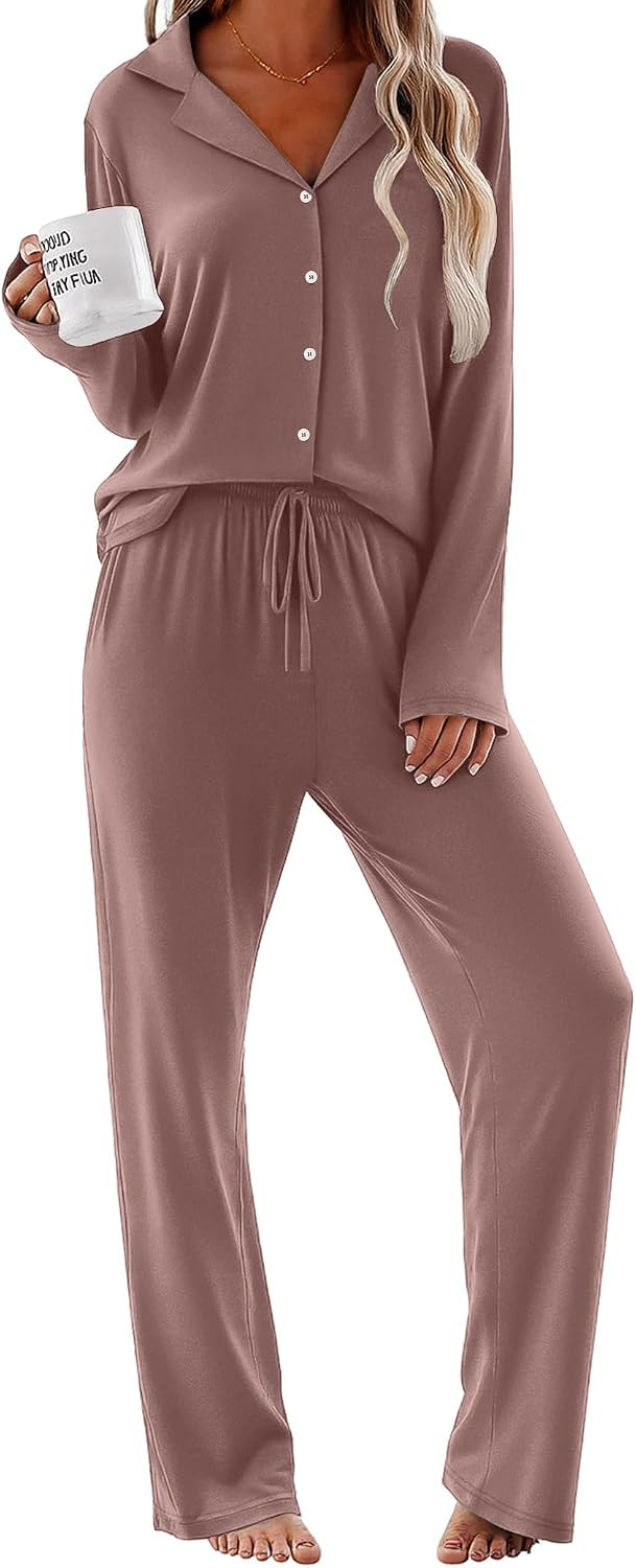 Ekouaer Pajamas for Women Set Button Up Pjs 2 Piece Long Sleeve Lounge Sets | Amazon (US)