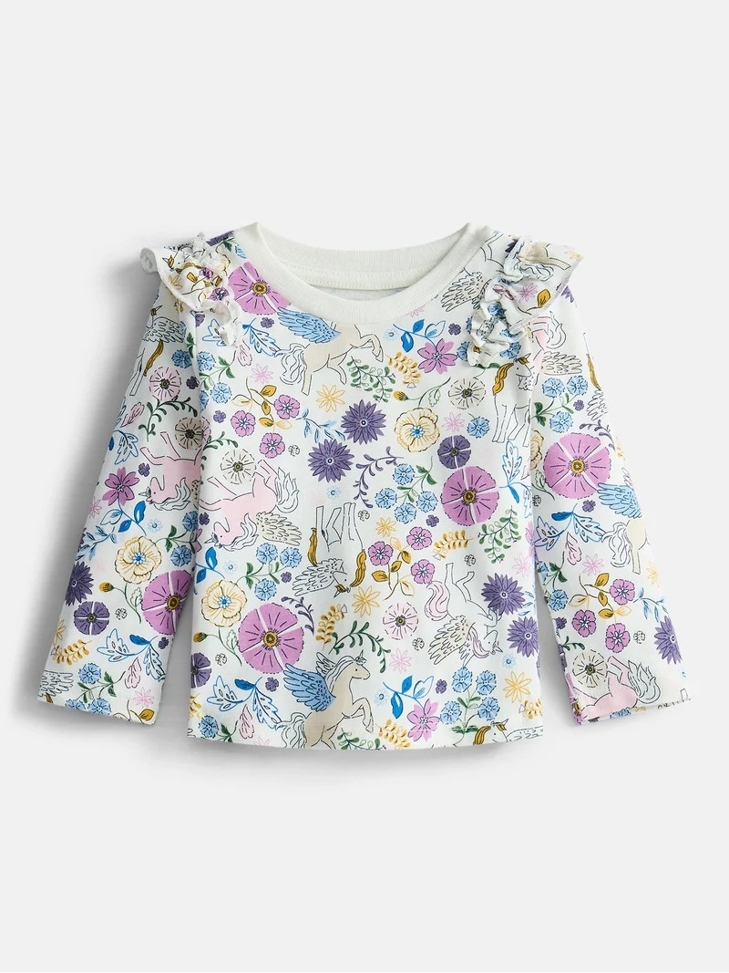 Wonder Nation Baby and Toddler Girls' Tee with Long Flutter Sleeves, Sizes 0M-5T | Walmart (US)