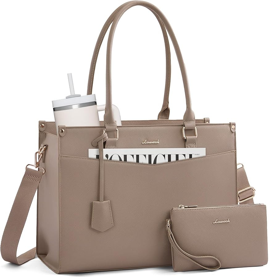 LOVEVOOK Laptop Bag for Women, 2-in-1 Tote Purse with Clutch & Cup Holder, Waterproof Briefcase f... | Amazon (US)
