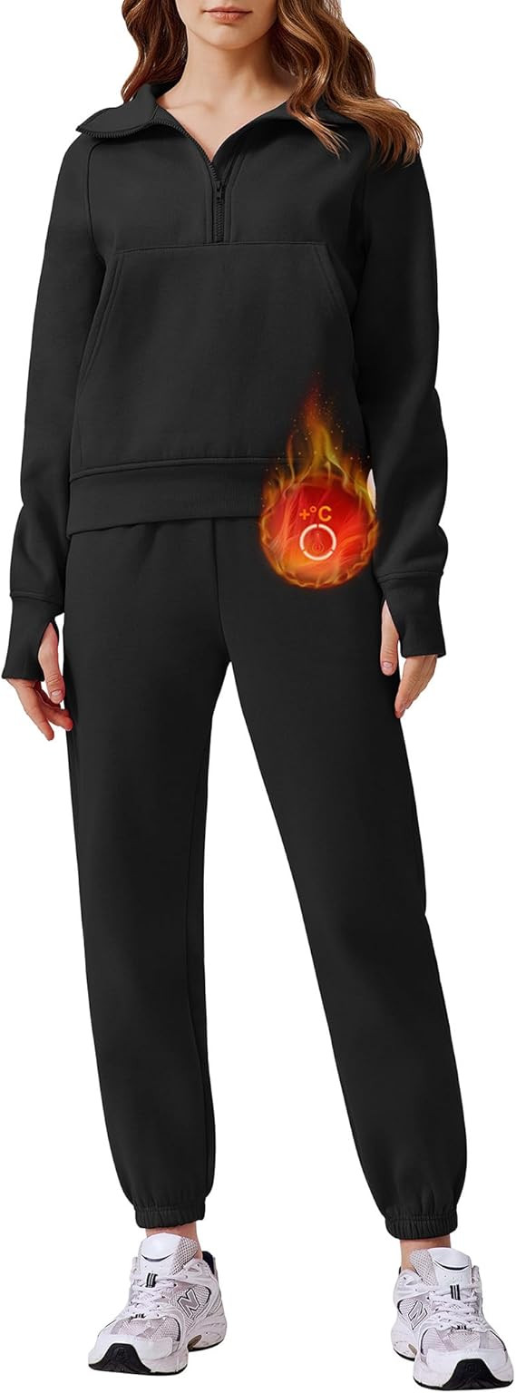 PINSPARK Womens 2 Piece Outfits 2024 Winter Sweatsuit Fleece Half Zip Pullover Sweathirt Jogger S... | Amazon (US)