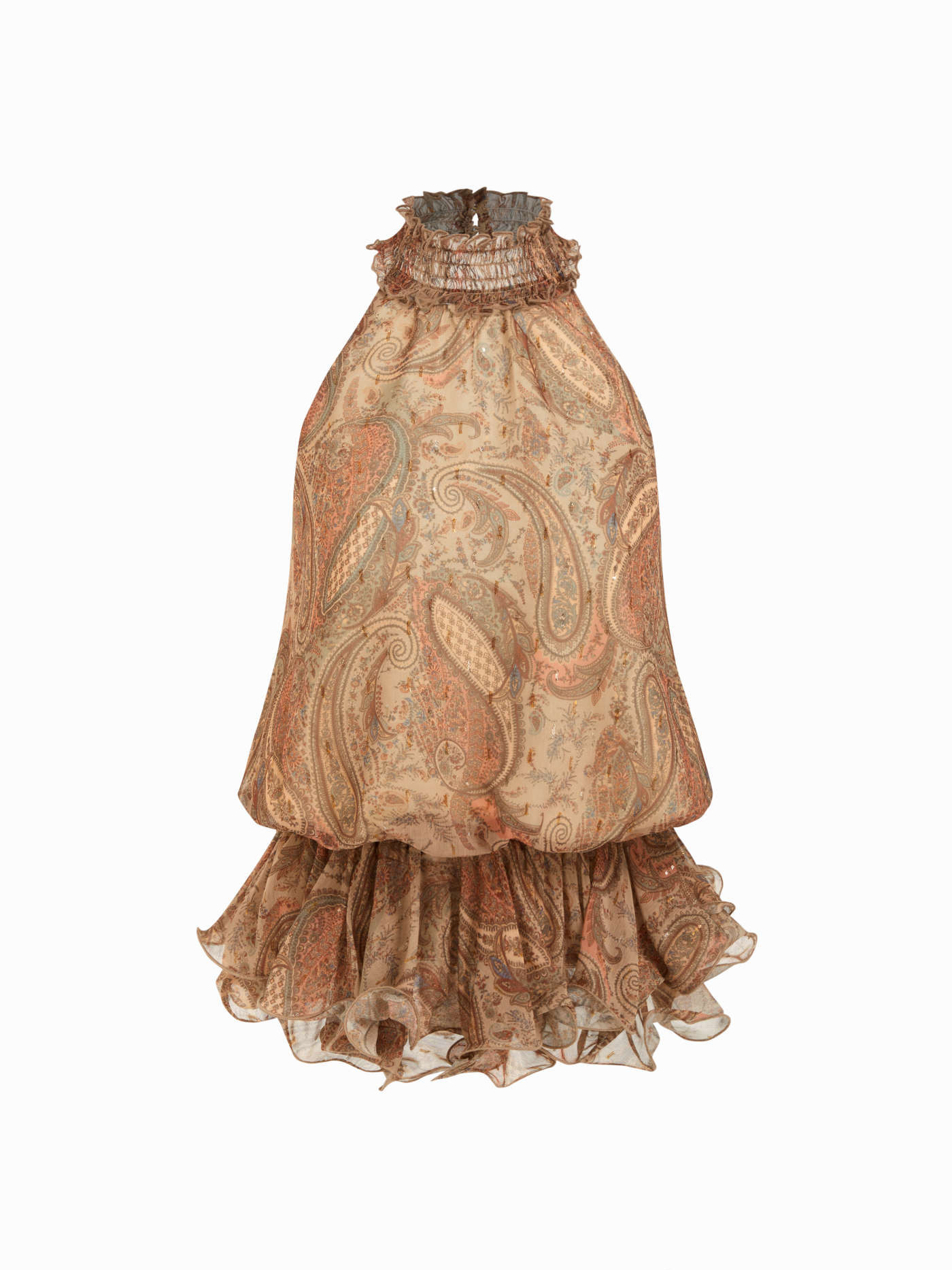 Chiffon Chiffon Paisley Halter Neckline Ruffle Hem Top For Daily Casual | Cider