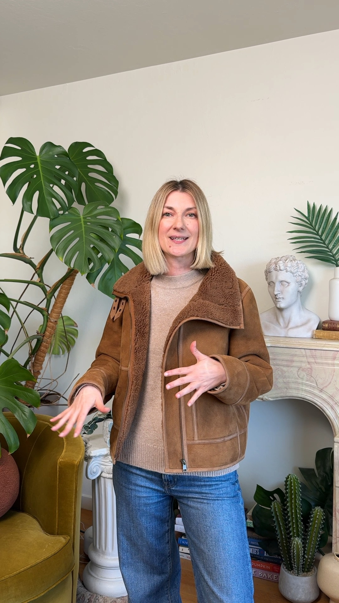 Sezane Calixte Coat try-on ✨ warm, cozy, aviator-style 100% lamb leather coat with shearling lamb skin lining. This coat feels so luxurious to the touch and can be styled in many different ways 

#LTKStyleTip