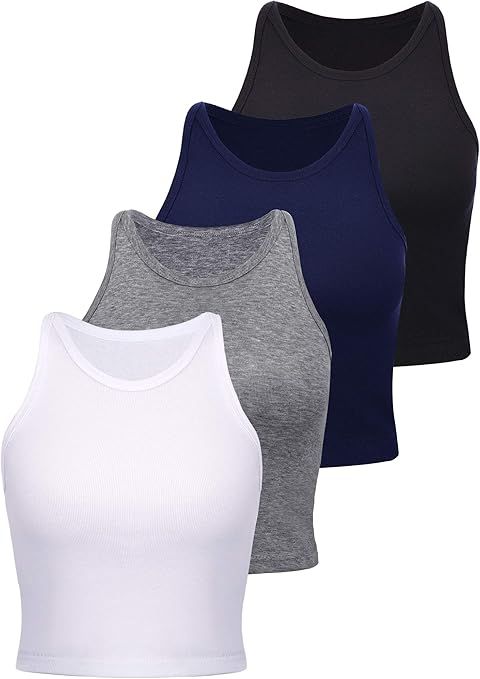 4 Pieces Basic Crop Tank Tops Women Sleeveless Racerback Crop Tops Sport Crop Tops for Lady Girls... | Amazon (US)