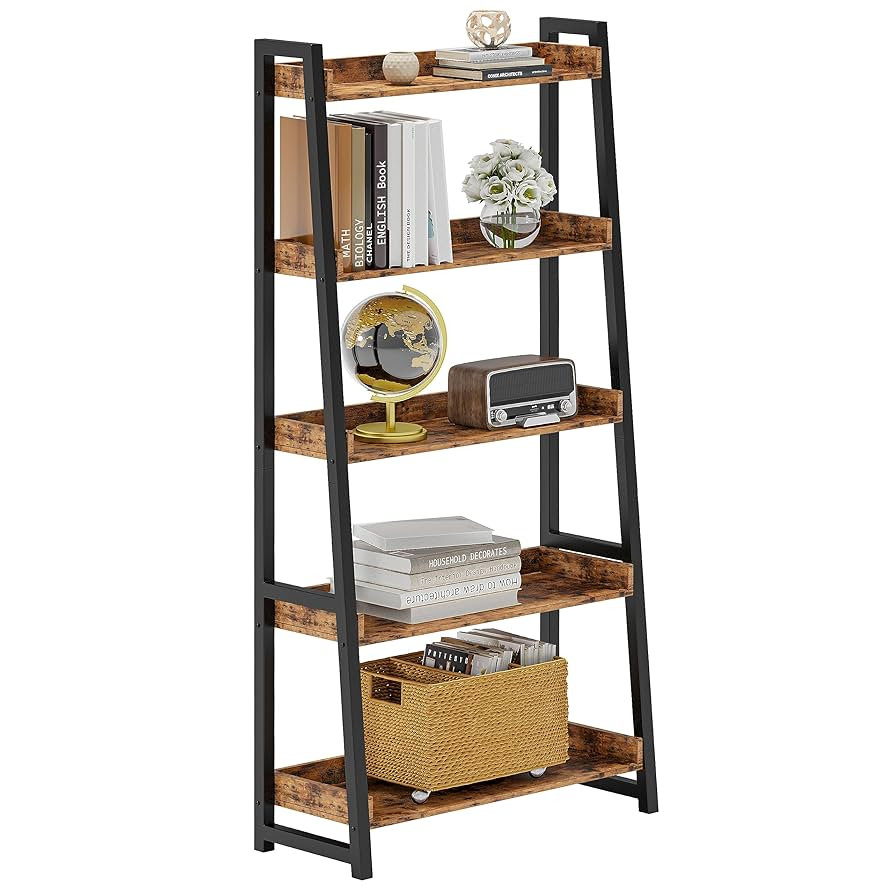 IRONCK Industrial Bookshelf 5-Tier 31.5 in Wide, Bookcase Ladder Shelf, Storage Shelves Rack Shel... | Amazon (US)