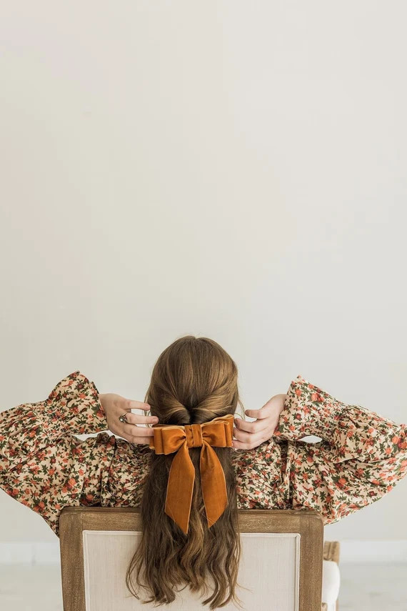 Copper Orange Oversized Velvet Hair Bow Long Tail French - Etsy | Etsy (US)