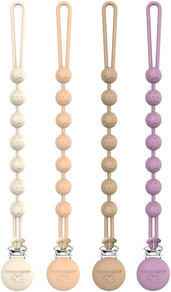 Cuddle Campus Silicone Pacifier Clip Holder with One Piece Design, Pack of 4 Soft Flexible Binky ... | Amazon (US)