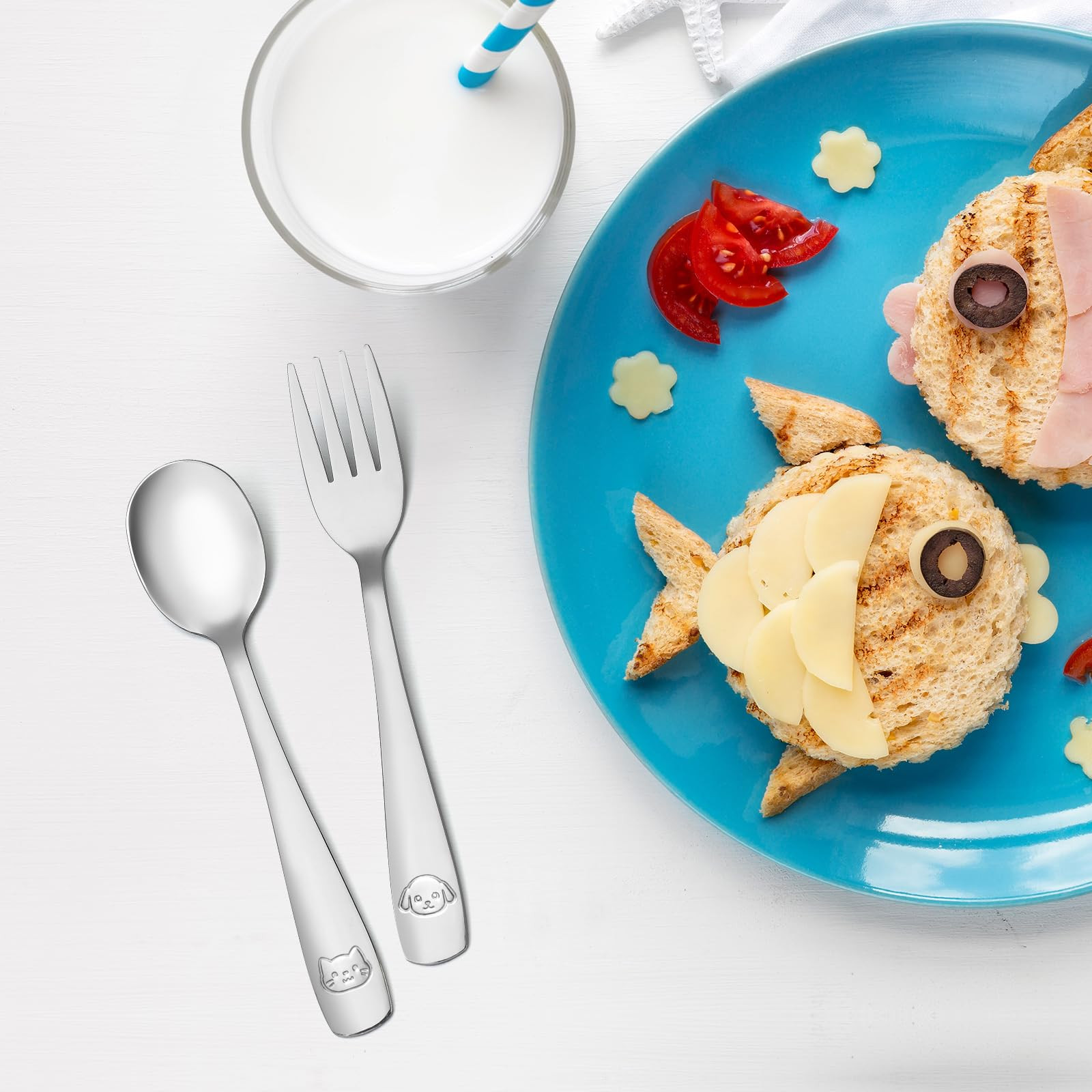 DRKIO Stainless Steel Toddler Utensils Set - 12 Pieces Kids Silverware Set Children Safe Food Gra... | Amazon (US)