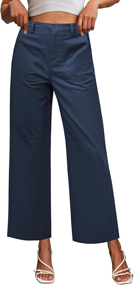 GRAPENT Wide Leg Pants for Women Cropped Chino High Waisted Business Casual Elastic Waist Work Tr... | Amazon (US)