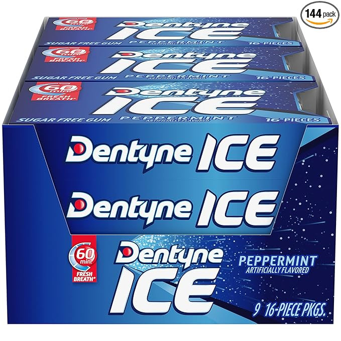 Dentyne Ice Peppermint Sugar Free Gum, 16 Count, Pack of 9 | Amazon (US)