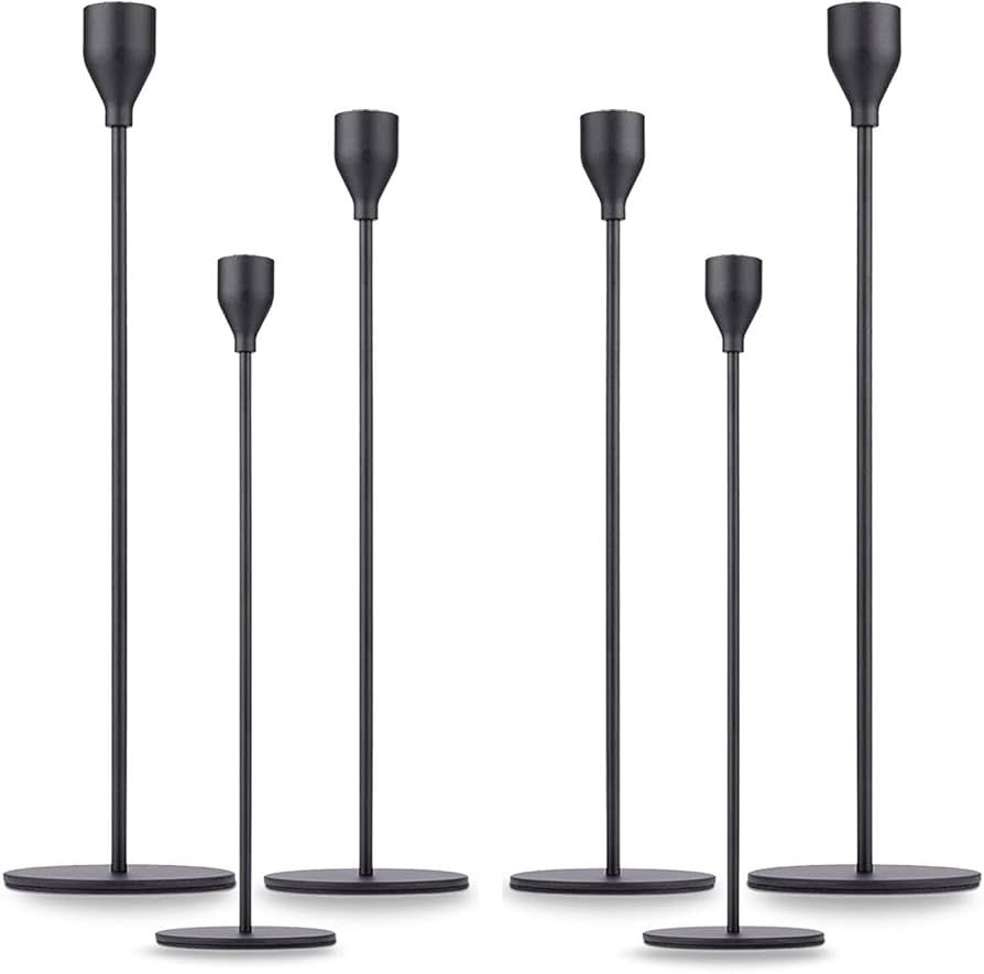 Matte Black Taper Candle Holder Set of 6, Tall Candlestick Holders, Metal Vintage Candle Stickers... | Amazon (US)